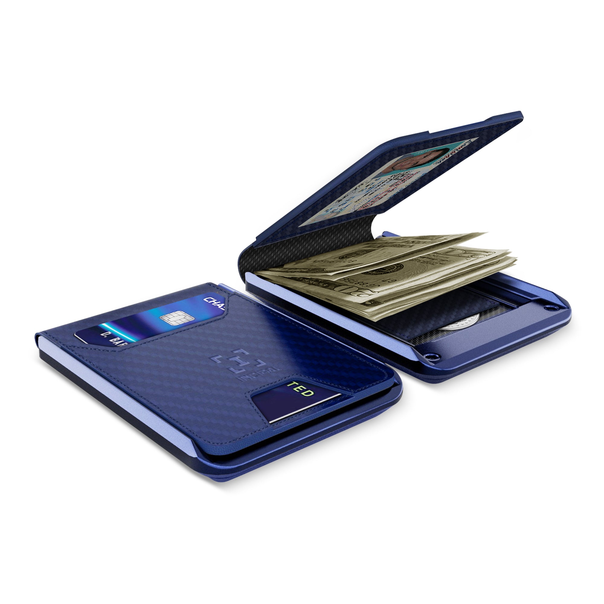 I01 Card Holder Wallet - Carbon Fiber Blue - Glossy