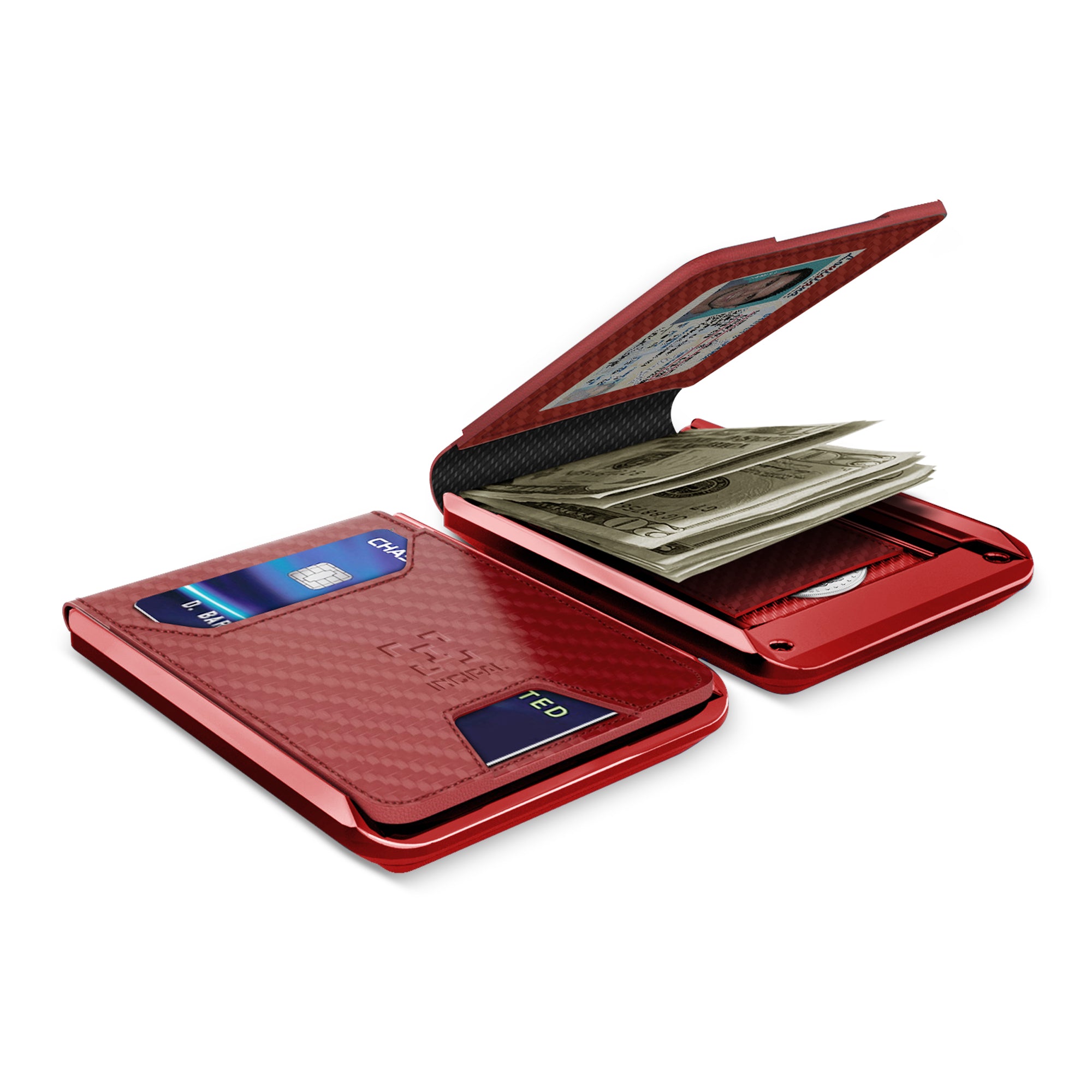 I01 Card Holder Wallet - Carbon Fiber Red - Glossy