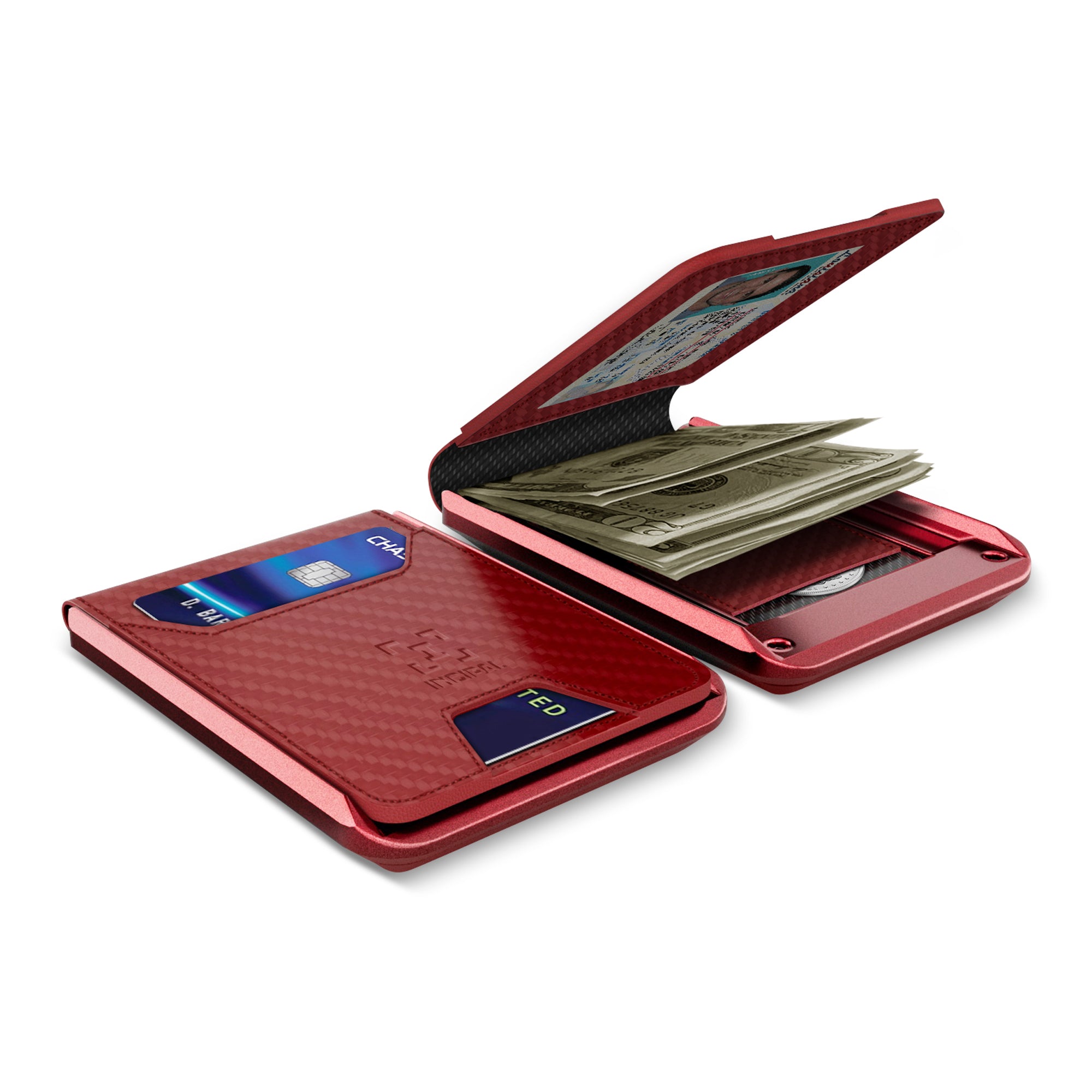 I01 Card Holder Wallet - Carbon Fiber Red - Matte