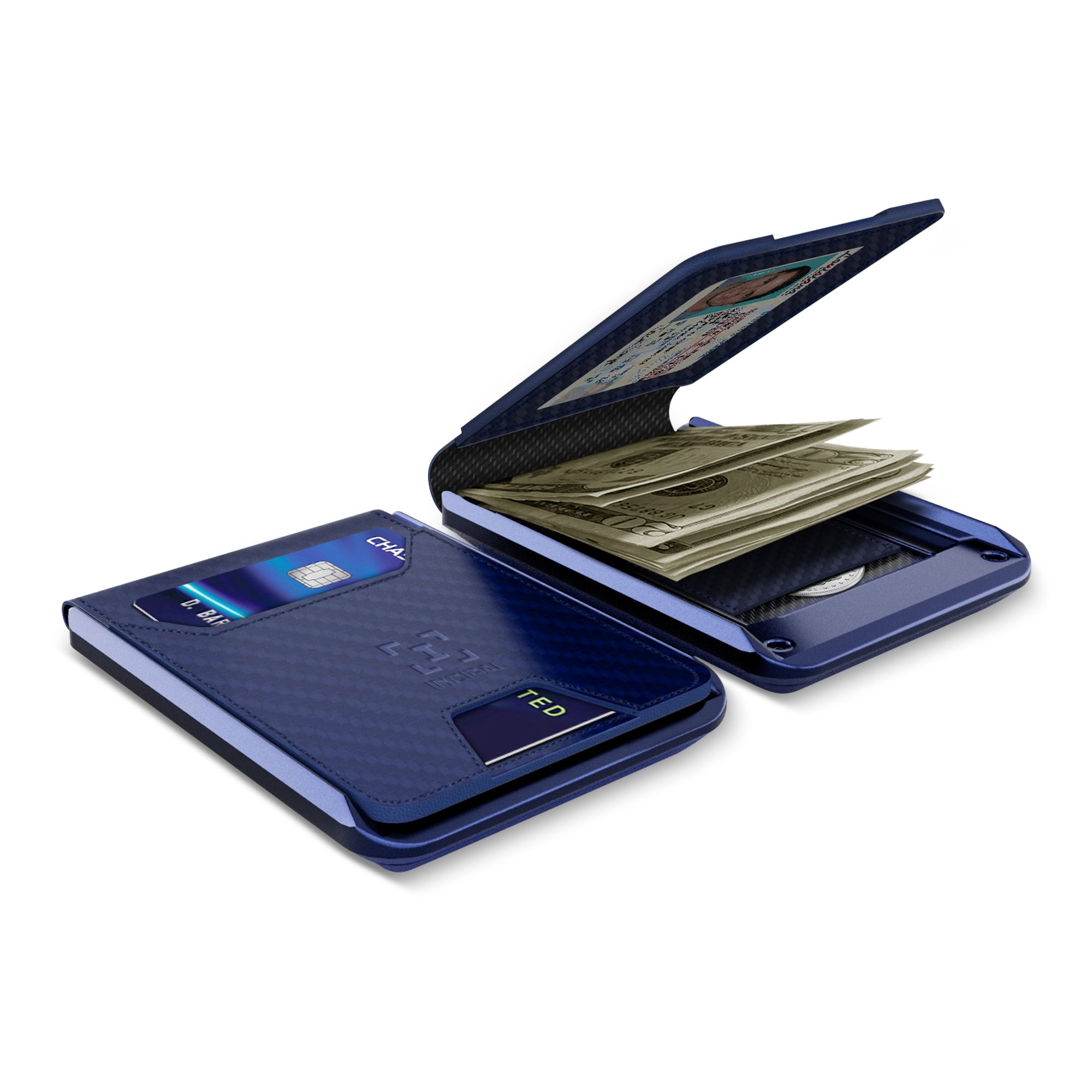 I01 Card Holder Wallet - Carbon Fiber Blue - Matte