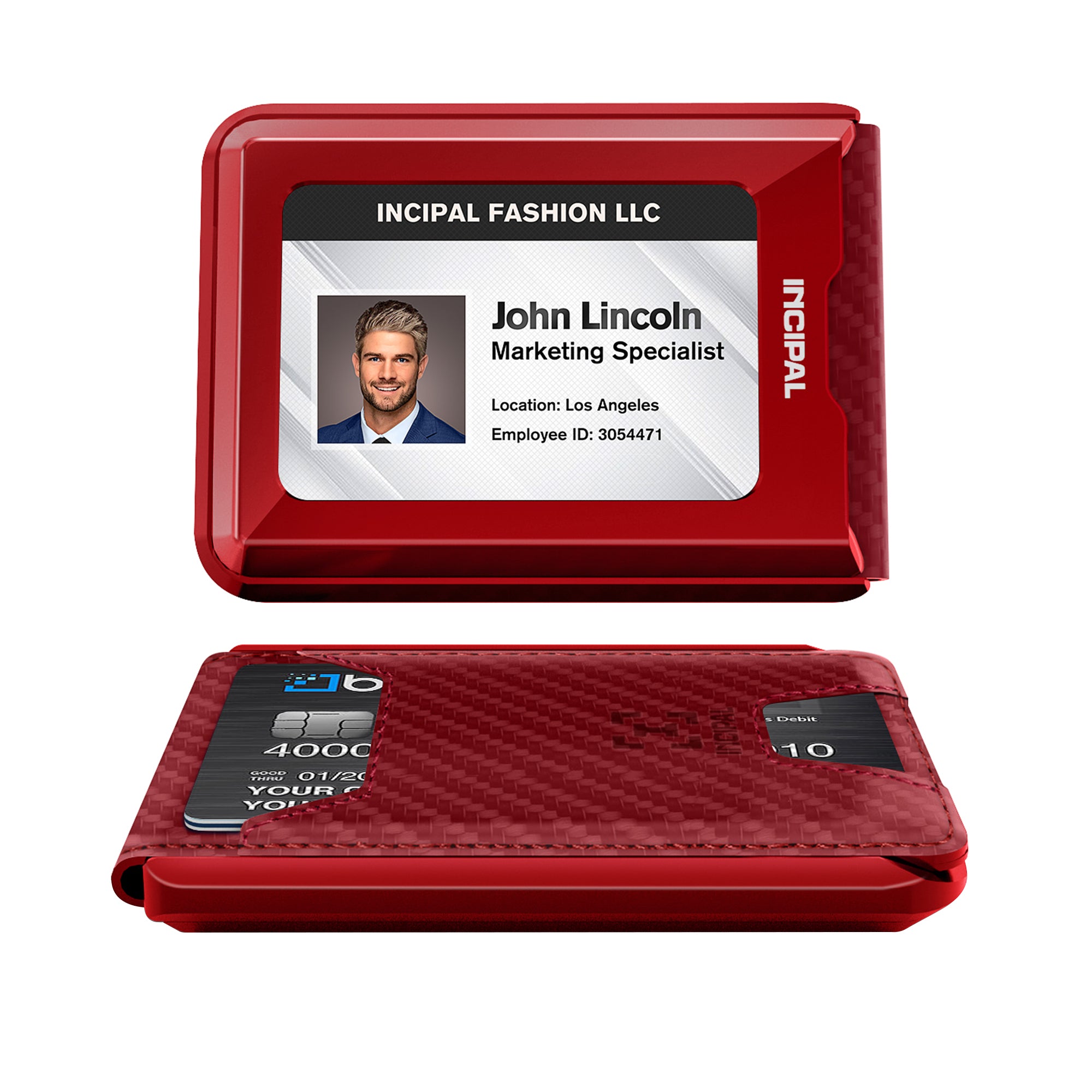I01 Card Holder Wallet - Carbon Fiber Red - Glossy