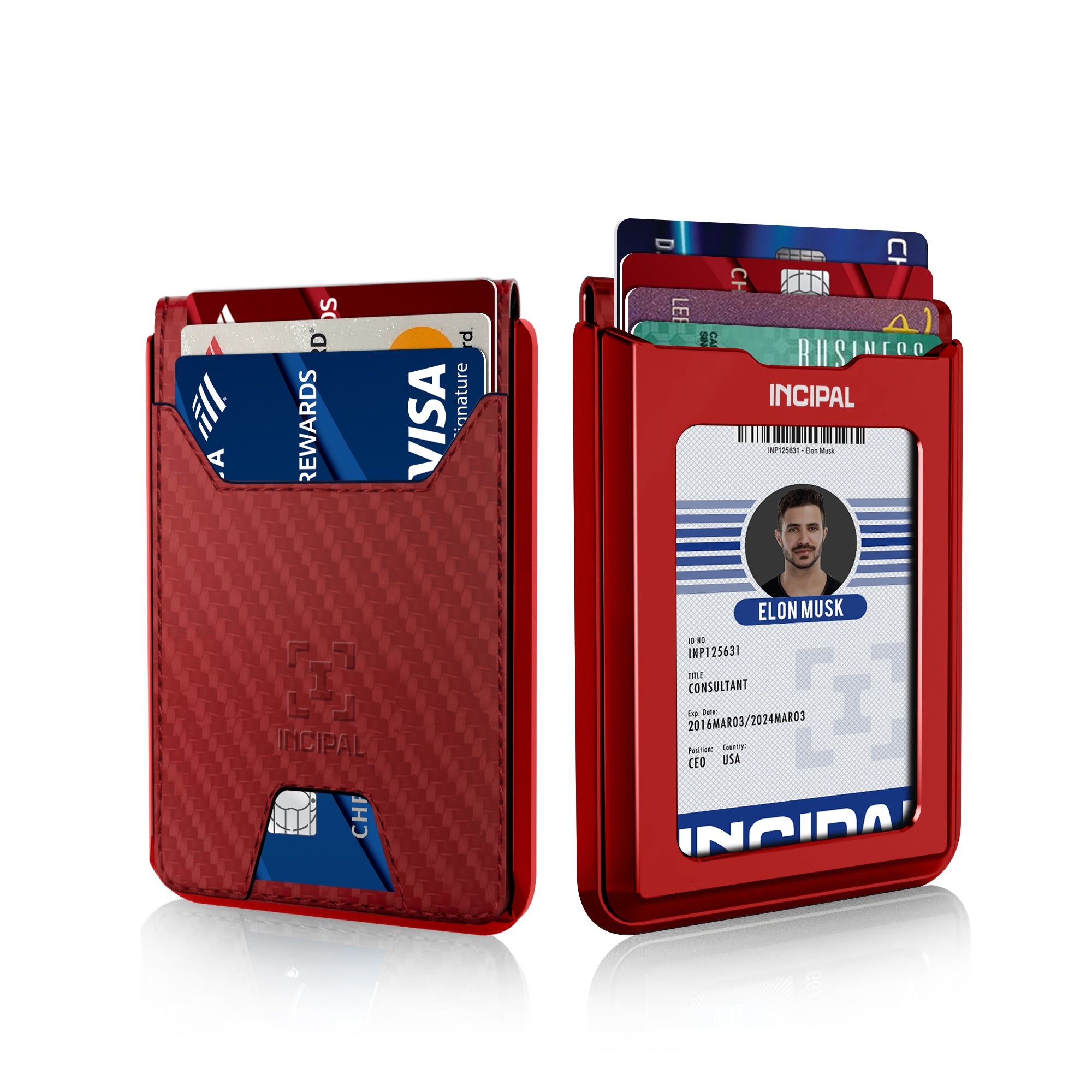 I01 Card Holder Wallet - Carbon Fiber Red - Glossy