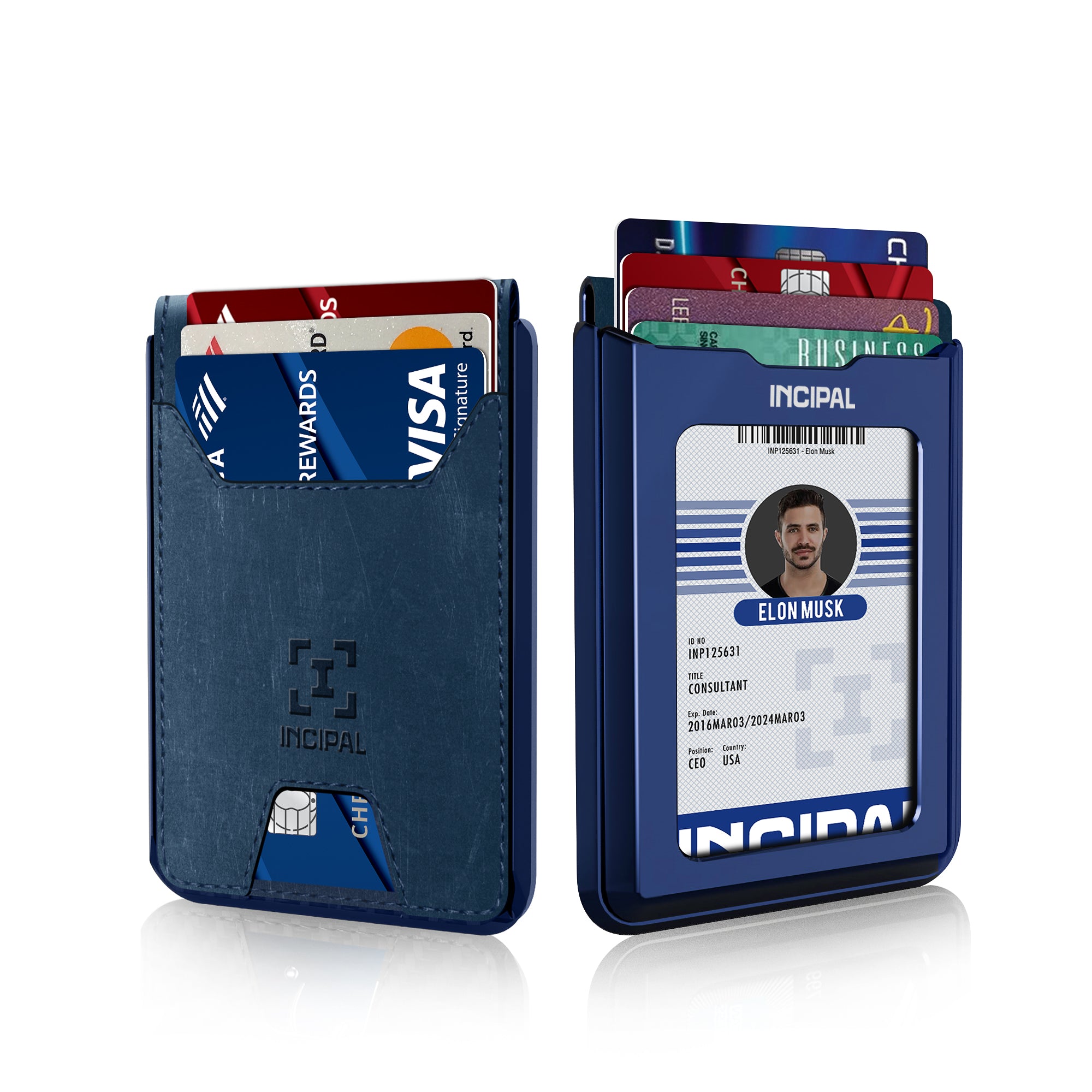 I01 Card Holder Wallet - Crazy Horse Blue - Glossy