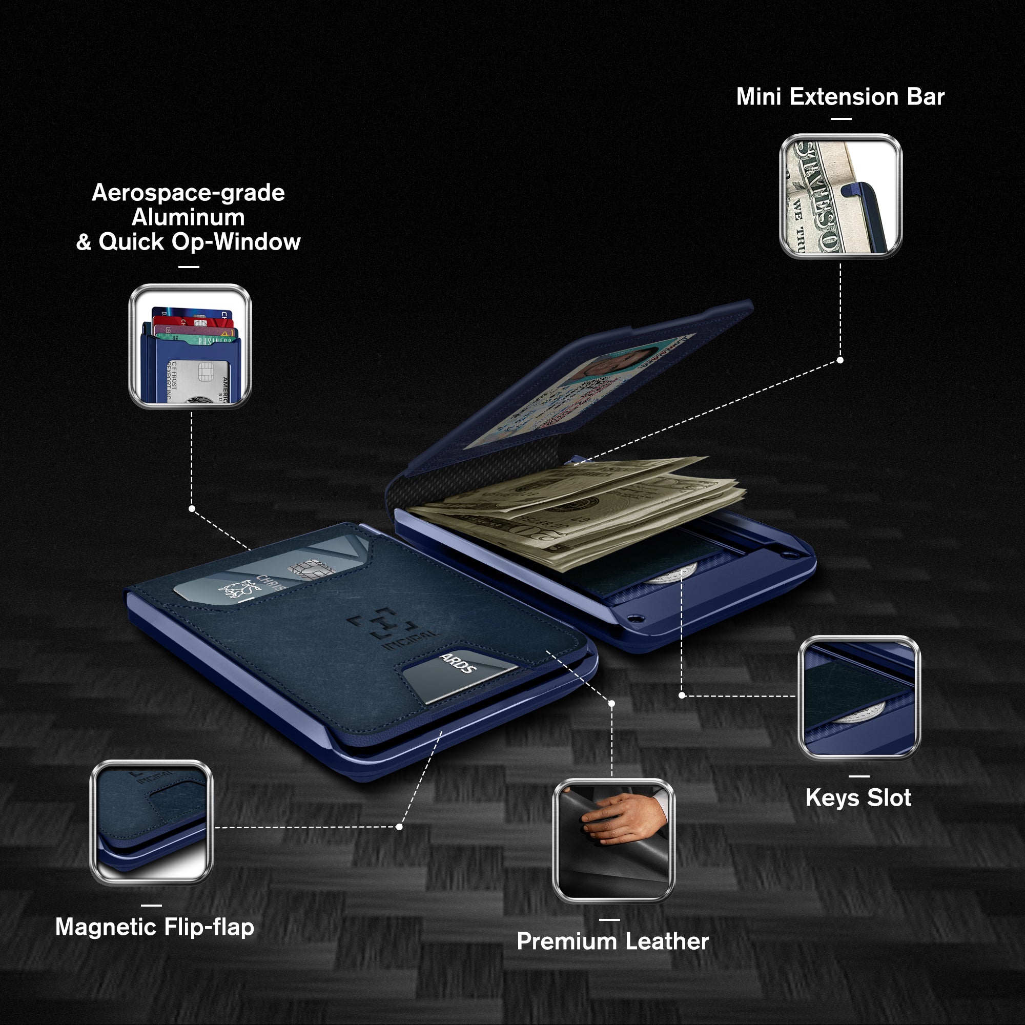 I01 Card Holder Wallet - Crazy Horse Blue - Glossy