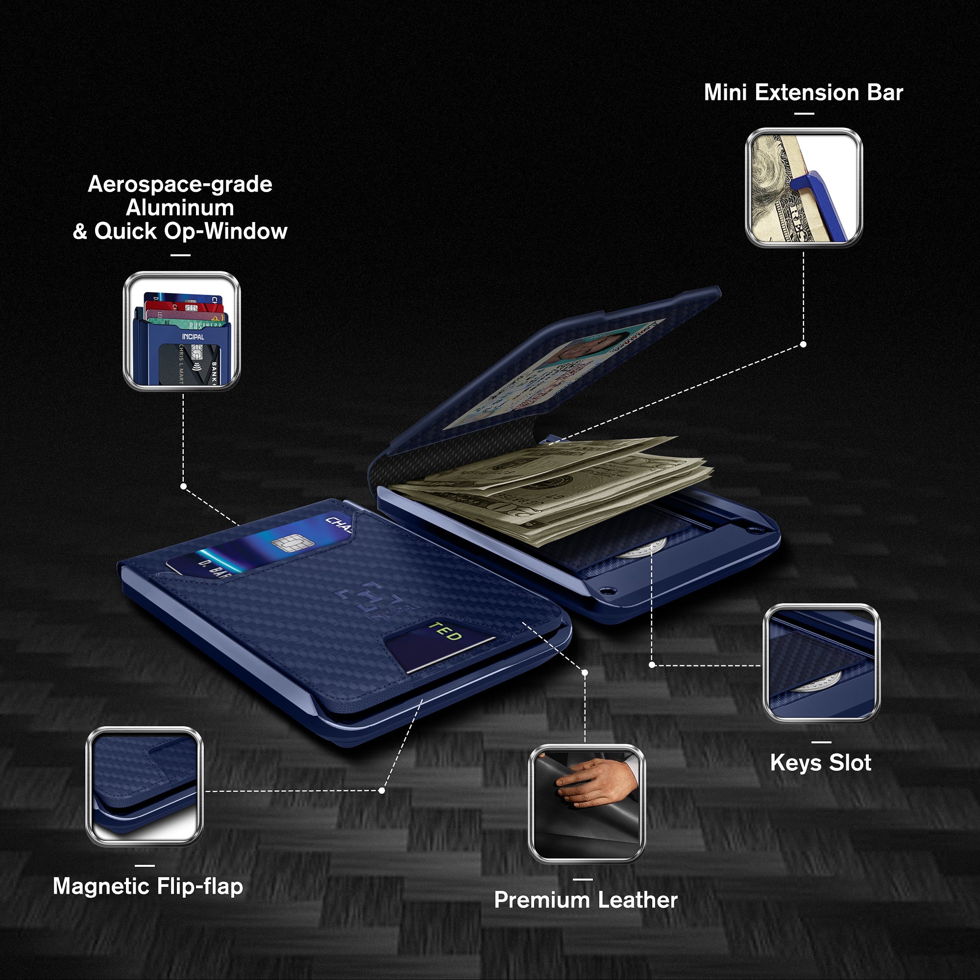 I01 Card Holder Wallet - Carbon Fiber Blue - Glossy