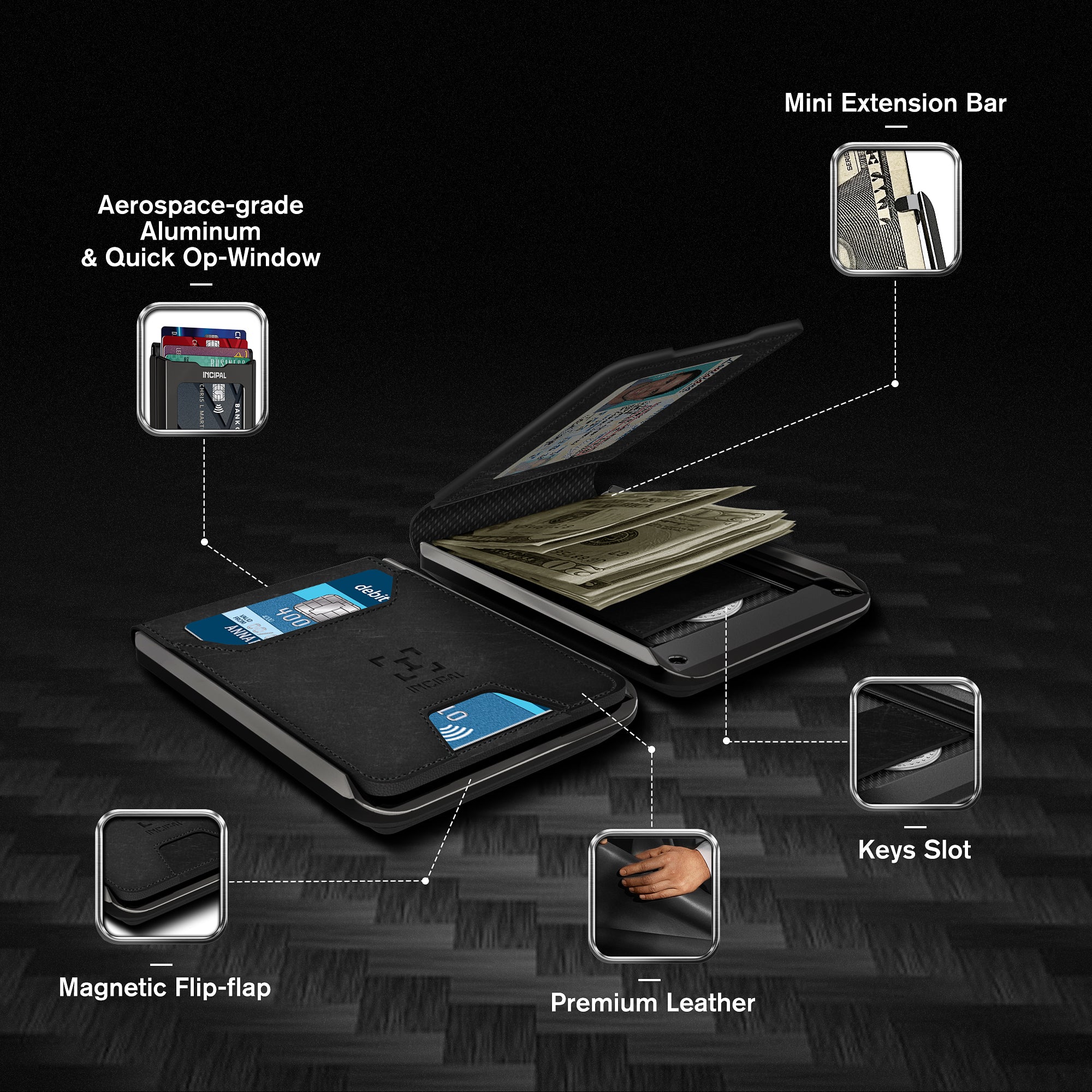 I01 Card Holder Wallet - Crazy Horse Black - Glossy