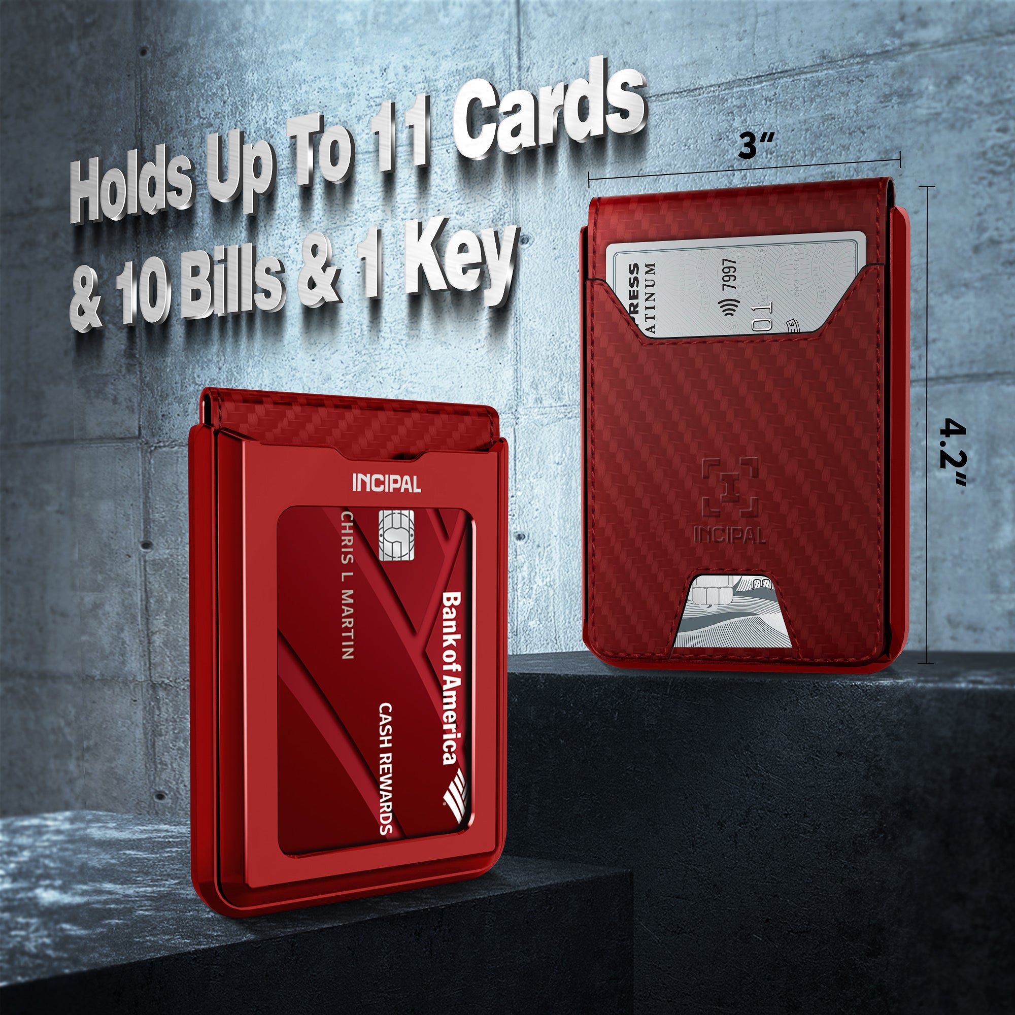 I01 Card Holder Wallet - Carbon Fiber Red - Glossy