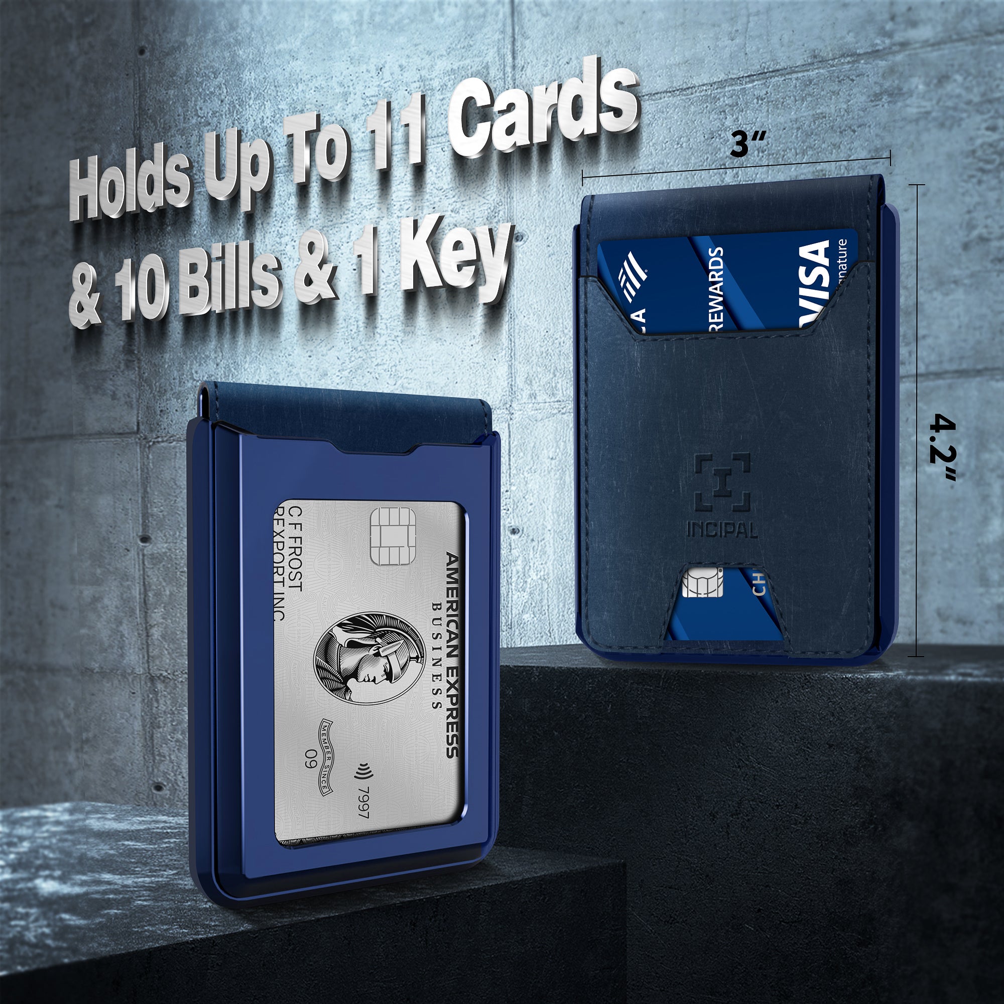 I01 Card Holder Wallet - Crazy Horse Blue - Glossy