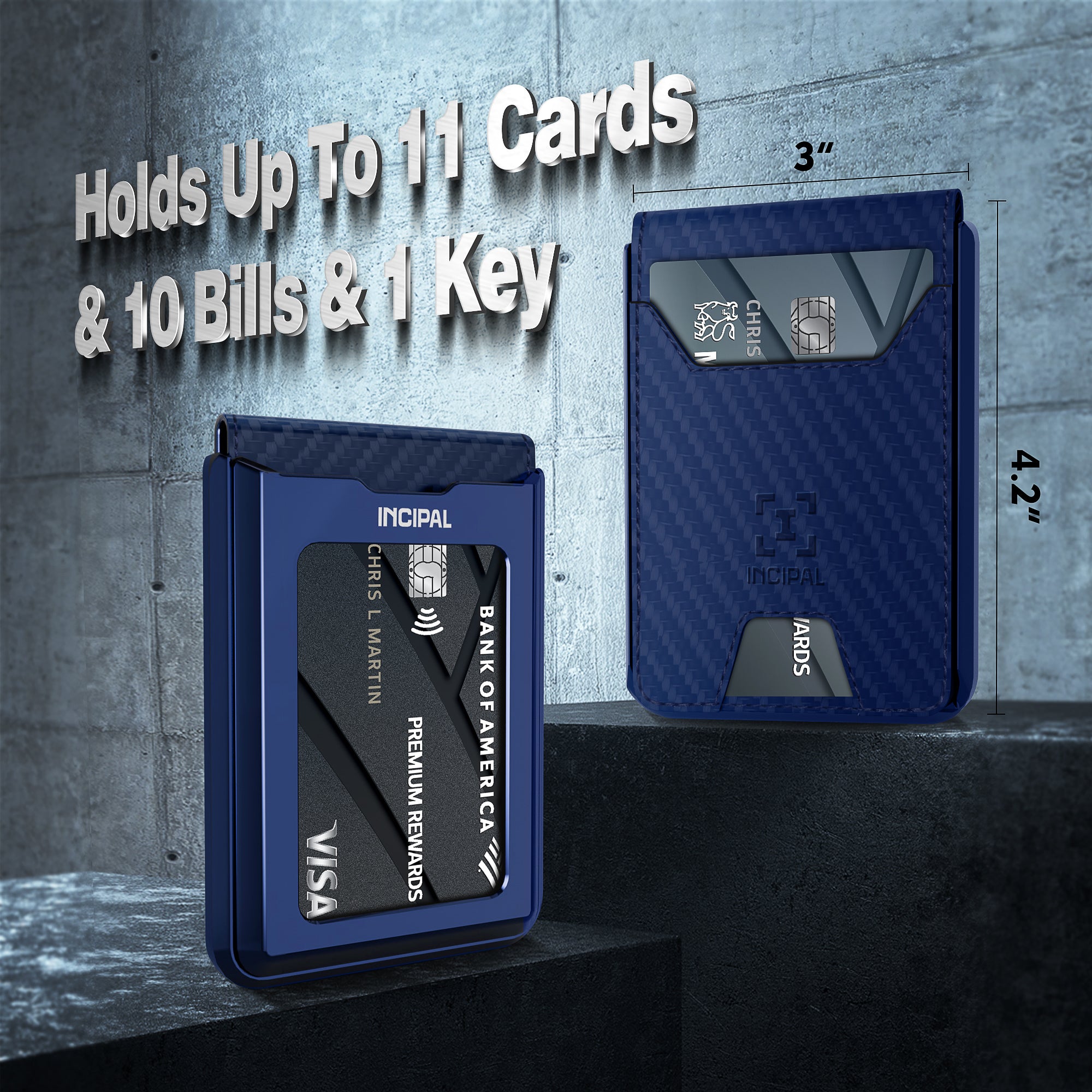 I01 Card Holder Wallet - Carbon Fiber Blue - Glossy