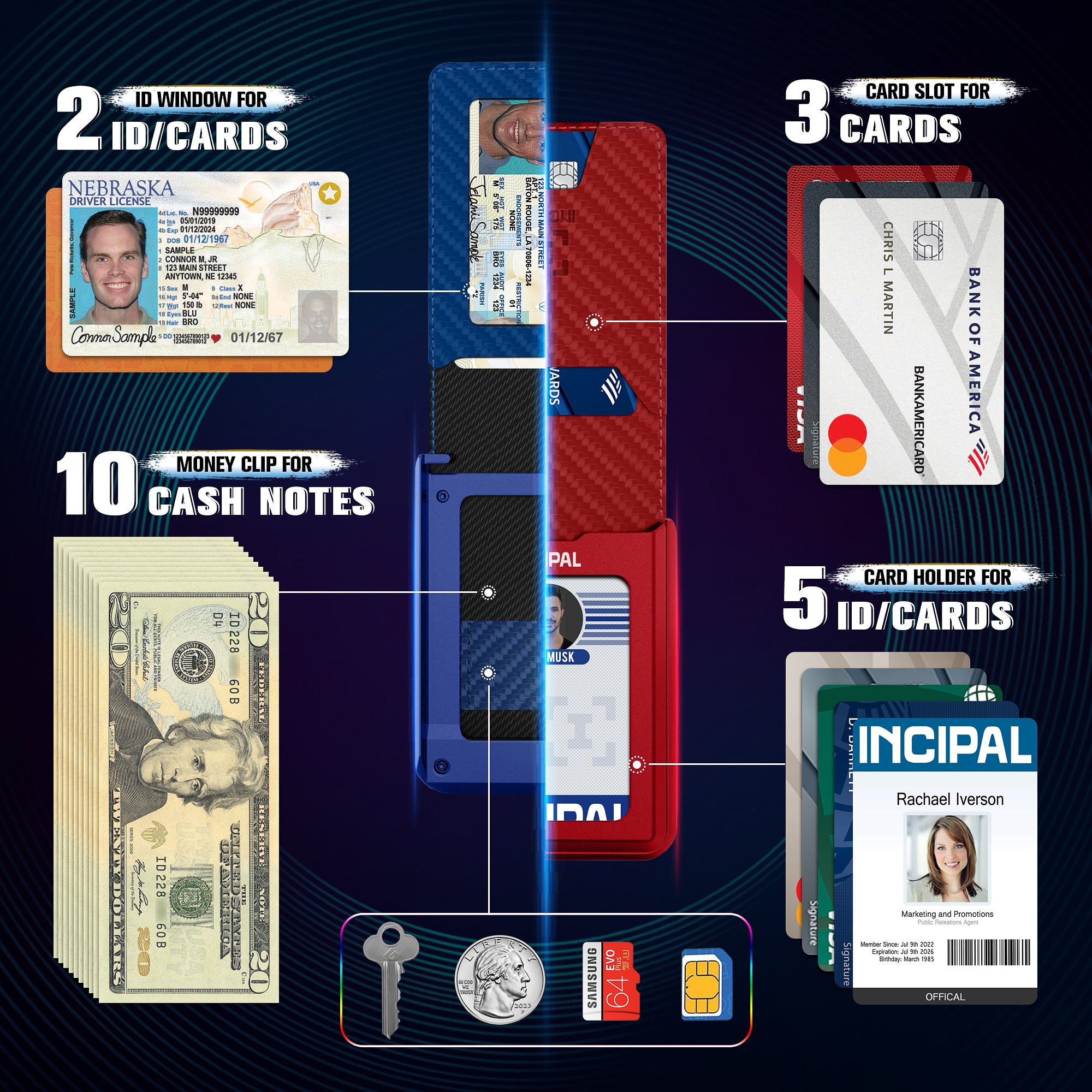 I01 Card Holder Wallet - Carbon Fiber Blue - Matte