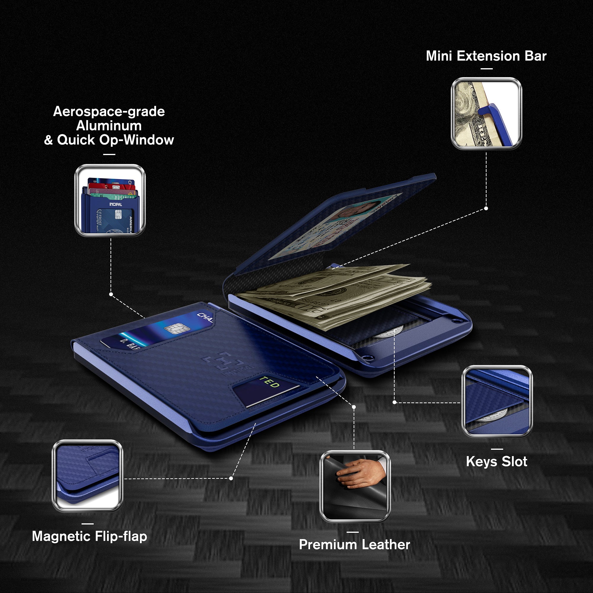 I01 Card Holder Wallet - Carbon Fiber Blue - Matte