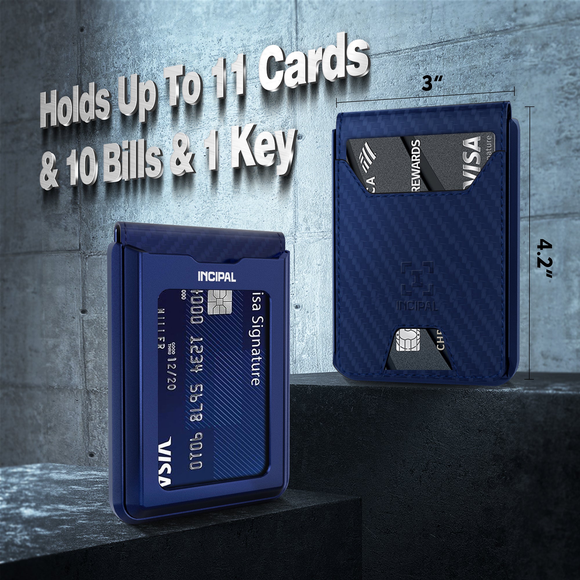 I01 Card Holder Wallet - Carbon Fiber Blue - Matte