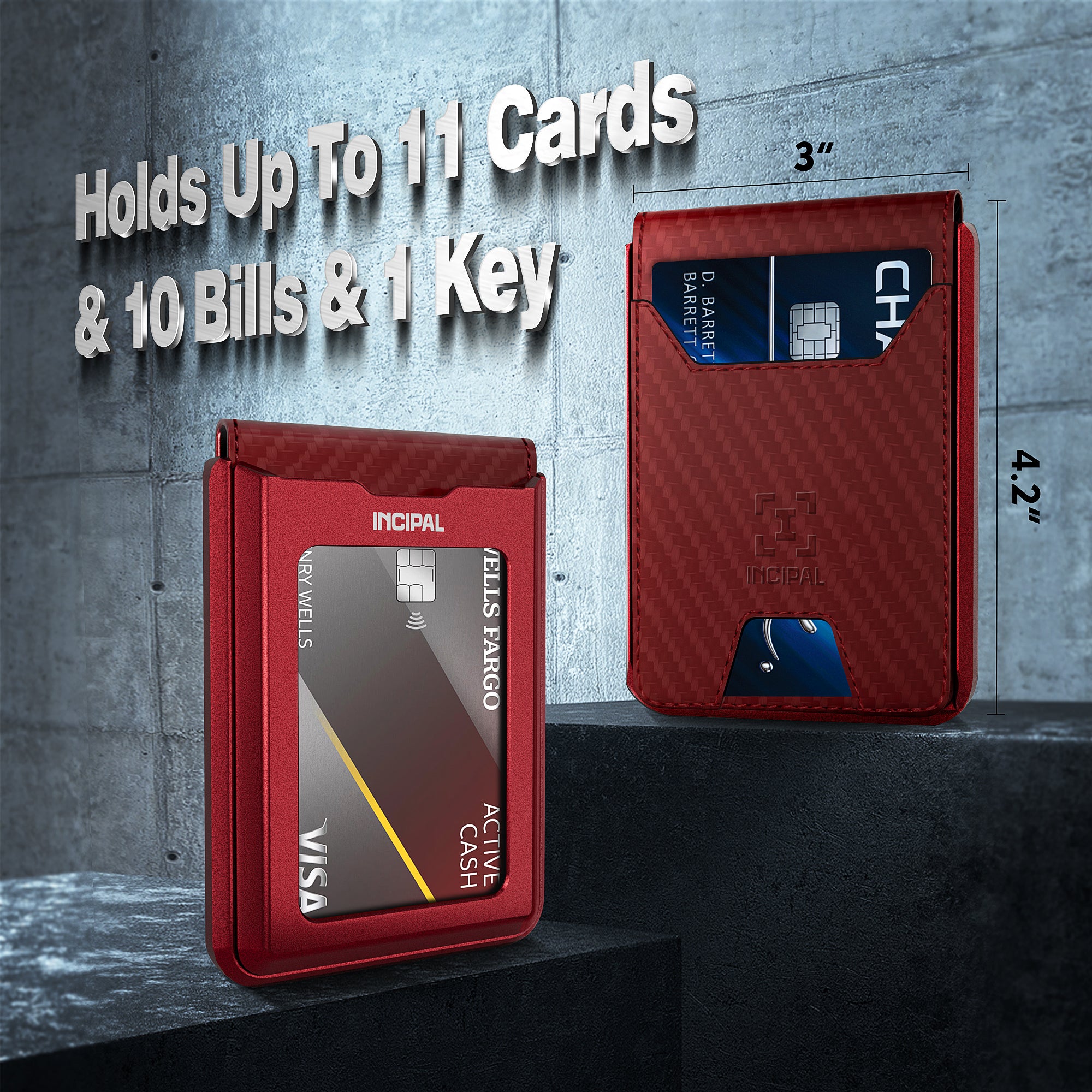 I01 Card Holder Wallet - Carbon Fiber Red - Matte