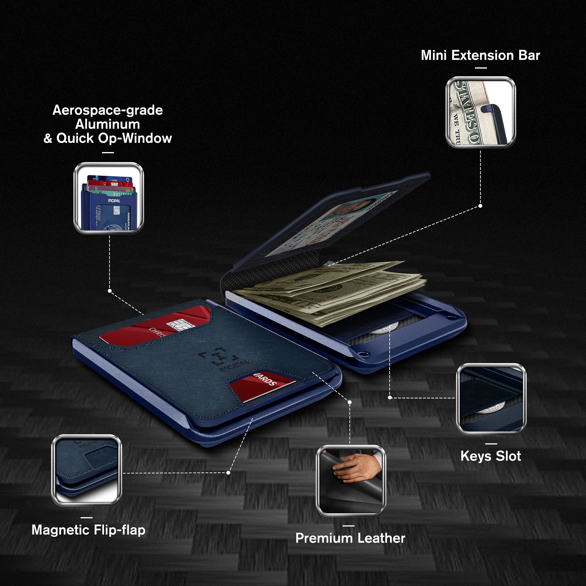 I01 Card Holder Wallet - Crazy Horse Blue - Matte