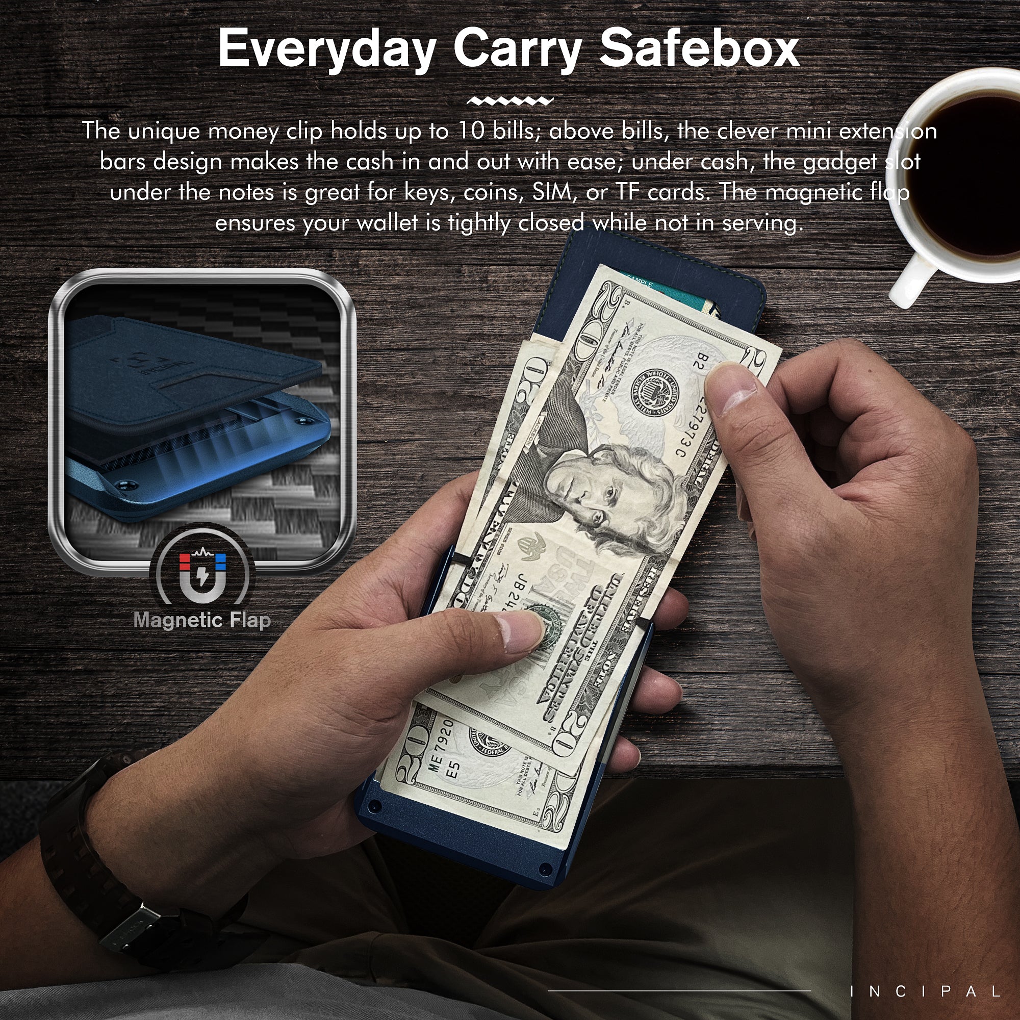 I01 Card Holder Wallet - Crazy Horse Blue - Matte