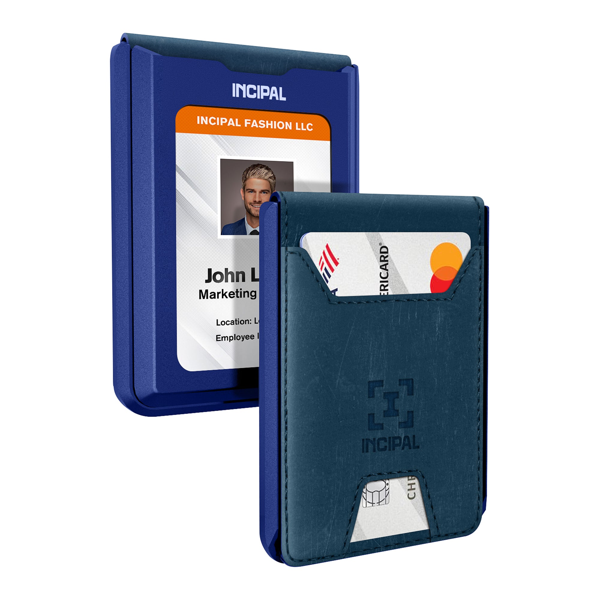 Lincoln, Black & Blue Leather RFID-Blocking Card Holder